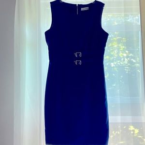 Calvin Klein Cobalt Blue Pencil Dress with Gold